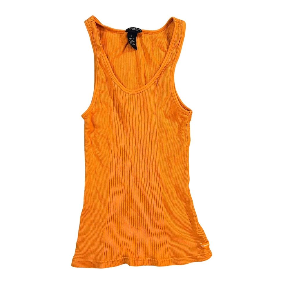 Y2K American Eagle Ribbed Scoop Neck Tank Womens Small Orange Layering Concert